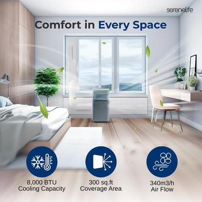 Portable Air Conditioner 8000 BTU Efficient Cooling Gray with Remote