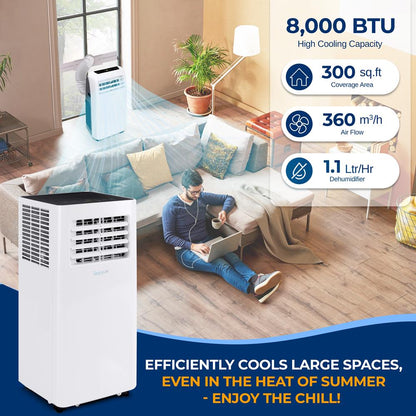 Portable Air Conditioner 8,000 BTU WiFi Dehumidifier, Remote, White
