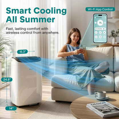Serenelife Portable Air Conditioner With Wi-Fi Function - 8,000  Btu Cooling (Ashrae), Compact Unit With Dehumidifier & Fan Modes, Includes Window Mount Kit (Gray)