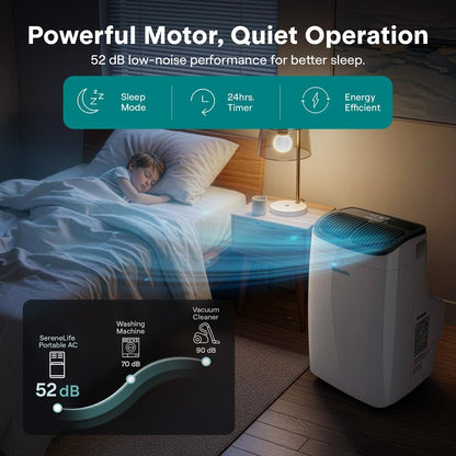 Serenelife Portable Air Conditioner With Wi-Fi Function - 8,000  Btu Cooling (Ashrae), Compact Unit With Dehumidifier & Fan Modes, Includes Window Mount Kit (Gray)