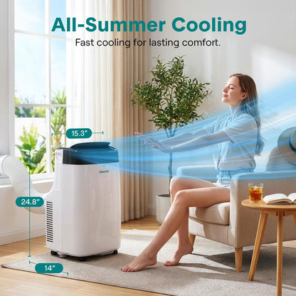 Serenelife Portable Air Conditioner – 8,000 Btu Compact Home Ac Cooling Unit With Built-In Dehumidifier & Fan Modes, Includes Window Mount Kit (White)