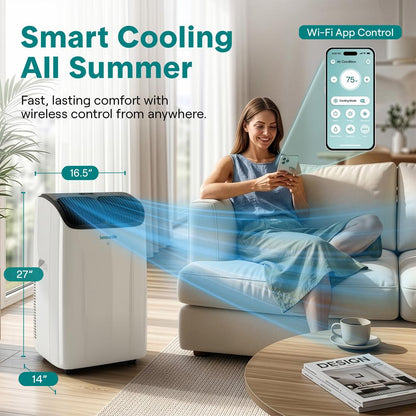 Serenelife Portable Air Conditioner With Wi-Fi Function - 14,000 Btu Cooling (Ashrae), Compact Unit With Dehumidifier & Fan Modes, Includes Window Mount Kit (Gray)
