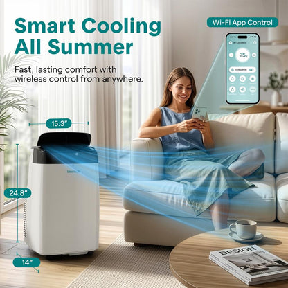 Serenelife Portable Air Conditioner  With Wifi  – 10,000 Btu Compact Home A/C Cooling Unit With Built-In Dehumidifier & Fan Modes, Includes Window Mount Kit (White)