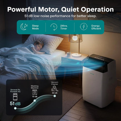 Serenelife Portable Air Conditioner  With Wifi – 12,000 Btu Compact Home Ac Cooling Unit With Built-In Dehumidifier & Fan Modes, Includes Window Mount Kit (White)