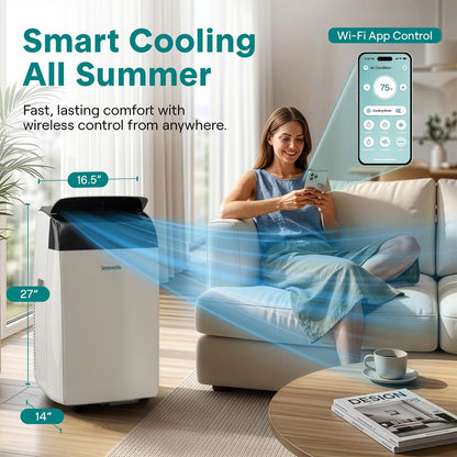 Serenelife Portable Air Conditioner And Heater With Wifi – 12,000 Btu Compact Home Ac Cooling And Heating Unit With Built-In Dehumidifier & Fan Modes, Includes Window Mount Kit (White)