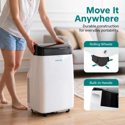 Serenelife Portable Air Conditioner With Wifi – 8,000 Btu Compact Home Ac Cooling Unit With Built-In Dehumidifier & Fan Modes, Includes Window Mount Kit (White)