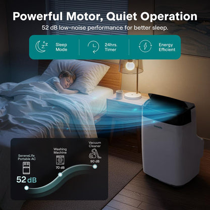 Serenelife Portable Air Conditioner With Wifi – 8,000 Btu Compact Home Ac Cooling Unit With Built-In Dehumidifier & Fan Modes, Includes Window Mount Kit (White)