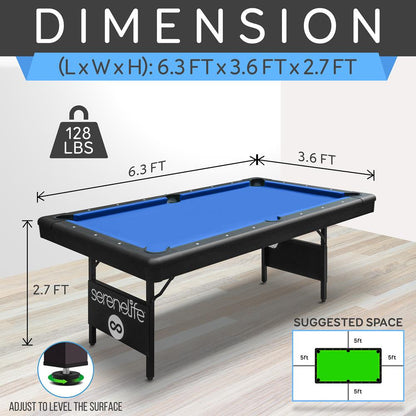 Foldable Pool Table, Portable & Sturdy, 6 Ft, Blue Felt