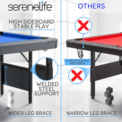 Foldable Pool Table, Portable & Sturdy, 6 Ft, Blue Felt