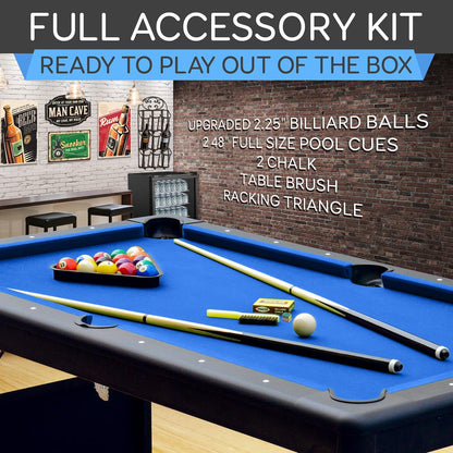 Foldable Pool Table, Portable & Sturdy, 6 Ft, Blue Felt