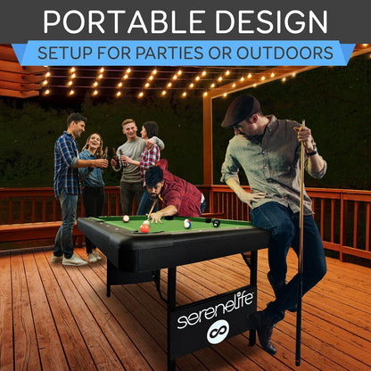 6-Ft Folding Pool Table, Space-Saving, Durable Surface, Portable Design