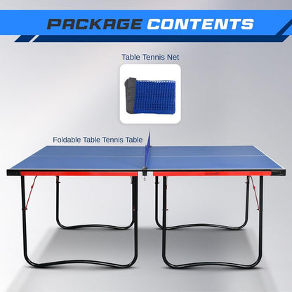Portable Ping Pong Table Set, Space-Saving MDF, Blue, 6'x3' Foldable Design