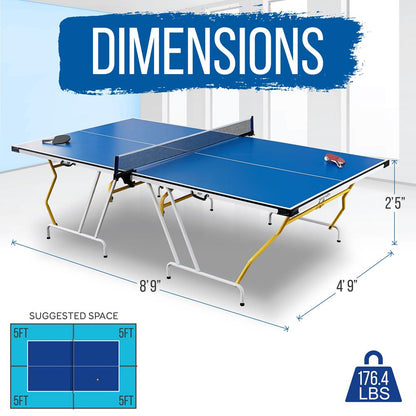 Folding Ping Pong Table Set, Space-Saving MDF, Blue