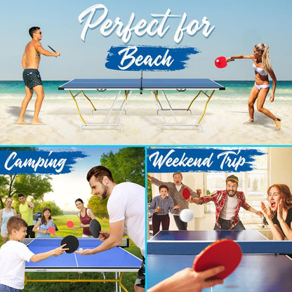 Folding Ping Pong Table Set, Space-Saving MDF, Blue