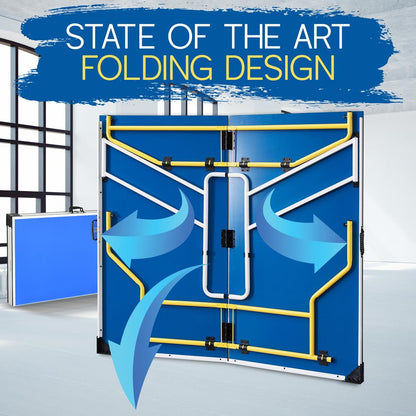 Folding Ping Pong Table Set, Space-Saving MDF, Blue