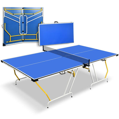 Folding Ping Pong Table Set, Space-Saving MDF, Blue