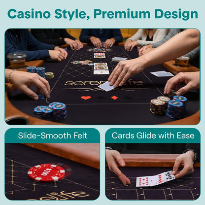 10-Player Foldable Poker Table, Water-Resistant Rail, Brown Felt Surface