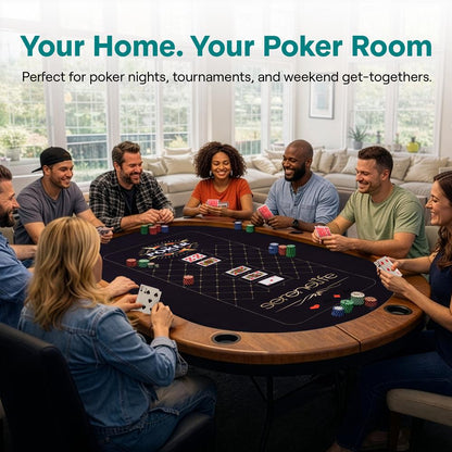 Foldable And Portable Poker/Casino Game Table With Cushioned Rail, 10 Players