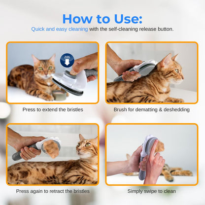 Pet Brush Self-Cleaning Slicker Removes Hair/Tangles Gray