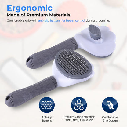 Pet Brush Self-Cleaning Slicker Removes Hair/Tangles Gray