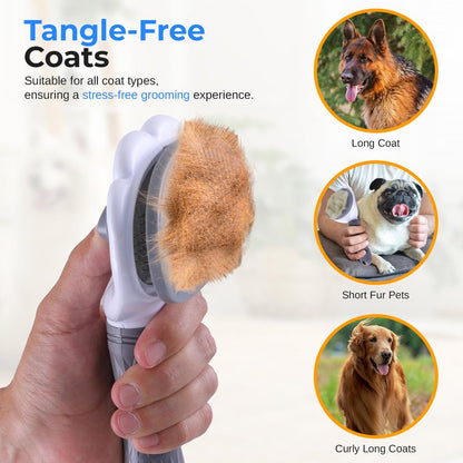 Pet Brush Self-Cleaning Slicker Removes Hair/Tangles Gray
