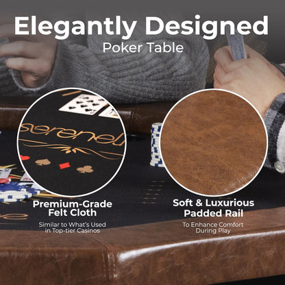 84" Foldable Poker Table for 8 Players, Water-Resistant Cushioned Rail
