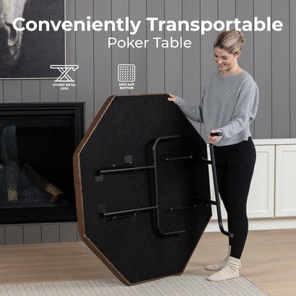 84" Foldable Poker Table for 8 Players, Water-Resistant Cushioned Rail