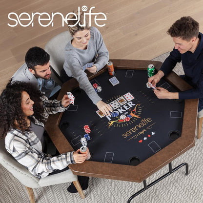 84" Foldable Poker Table for 8 Players, Water-Resistant Cushioned Rail