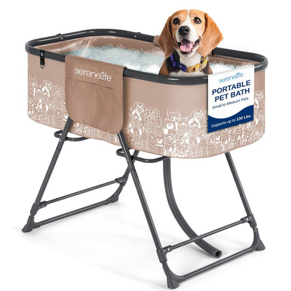Foldable Dog Bath Tub, 360° Access, Marine Grade PVC, Beige