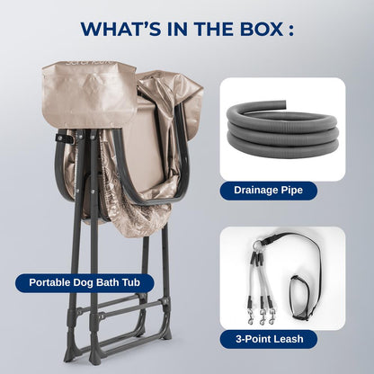 Foldable Dog Bath Tub, 360° Access, Marine Grade PVC, Beige