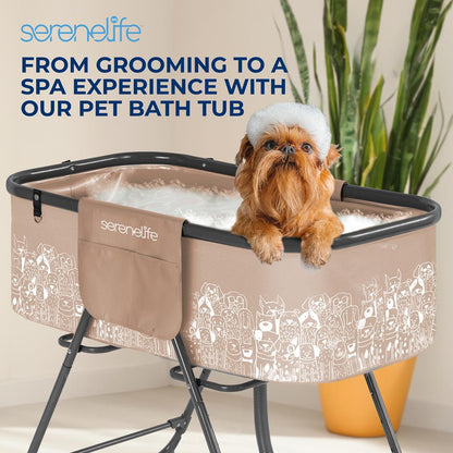 Foldable Dog Bath Tub, 360° Access, Marine Grade PVC, Beige