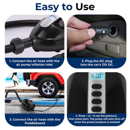 Inflatable Paddle Board Pump 20PSI High Pressure 12V DC Electric Air Pump