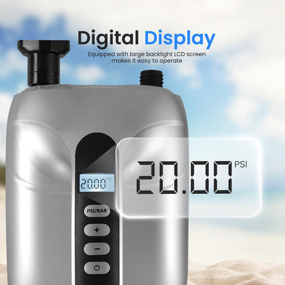 Electric Paddle Board Pump - Fast Inflation, 20 PSI, LCD Display