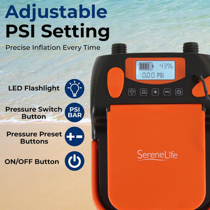 Electric Paddle Board Pump, Fast Inflation, Dual-Stage, Portable, LED Light