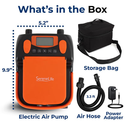 Electric Paddle Board Pump, Fast Inflation, Dual-Stage, Portable, LED Light