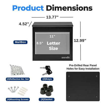 Outdoor Wall Mailbox Secure Lock Galvanized Steel Easy Install