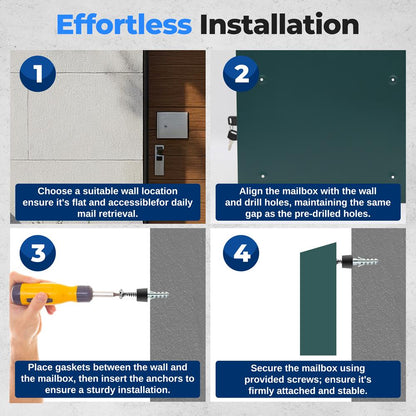 Outdoor Locking Mailbox, Secure Galvanized Steel, Easy Install, Green