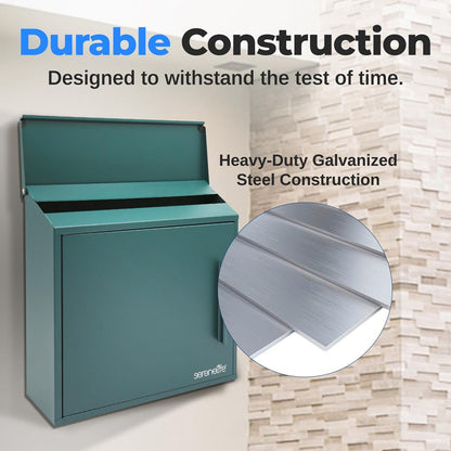Outdoor Locking Mailbox, Secure Galvanized Steel, Easy Install, Green