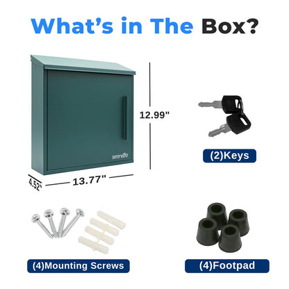 Outdoor Locking Mailbox, Secure Galvanized Steel, Easy Install, Green