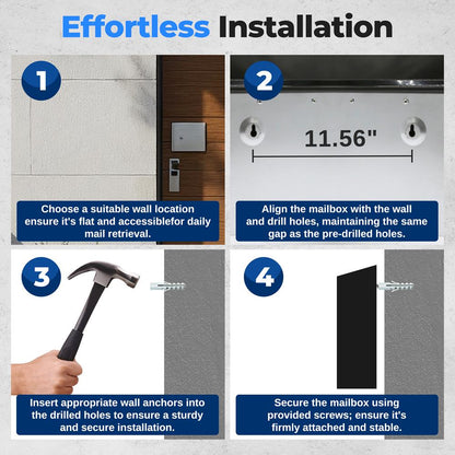 Outdoor Wall Mailbox with Lock, Galvanized Steel, Easy Install