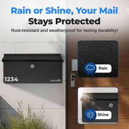 Outdoor Wall Mailbox with Lock, Galvanized Steel, Easy Install