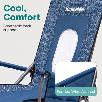 Serenelife High-Back Folding Rocking Chair With Cup Holder, Side Pocket & Carry Bag – Portable, Durable, And Comfortable For Outdoor Use (Blue Camouflage)