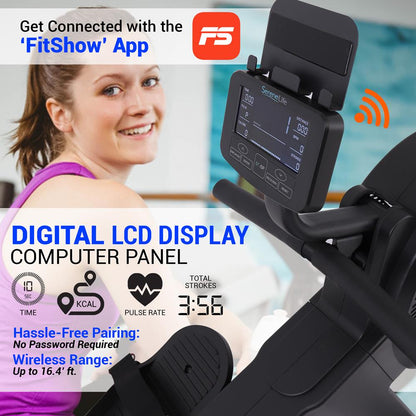 Smart Rowing Machine, 16-Level Magnetic Resistance, Bluetooth, Folding