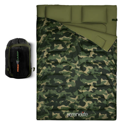 Double Sleeping Bag w/ 2 Pillows, Waterproof, Lightweight, Camouflage