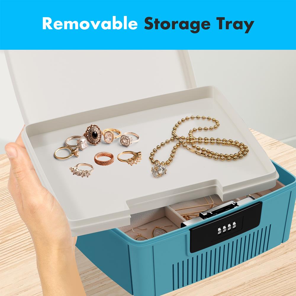 Lockable Storage Bin, Secure 4-Digit Lock, Durable ABS, Blue