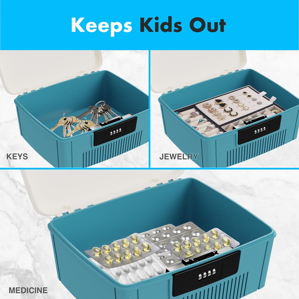 Lockable Storage Bin, Secure 4-Digit Lock, Durable ABS, Blue