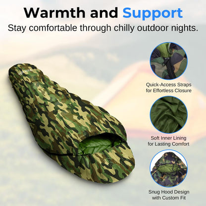 Mummy Sleeping Bag, Weatherproof, 210T Polyester, Camouflage
