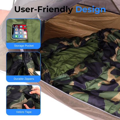 Mummy Sleeping Bag, Weatherproof, 210T Polyester, Camouflage