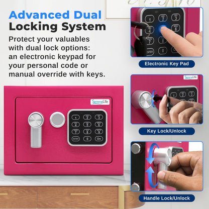 Electronic Safe Box, Secure Storage, Digital Lock, Pink