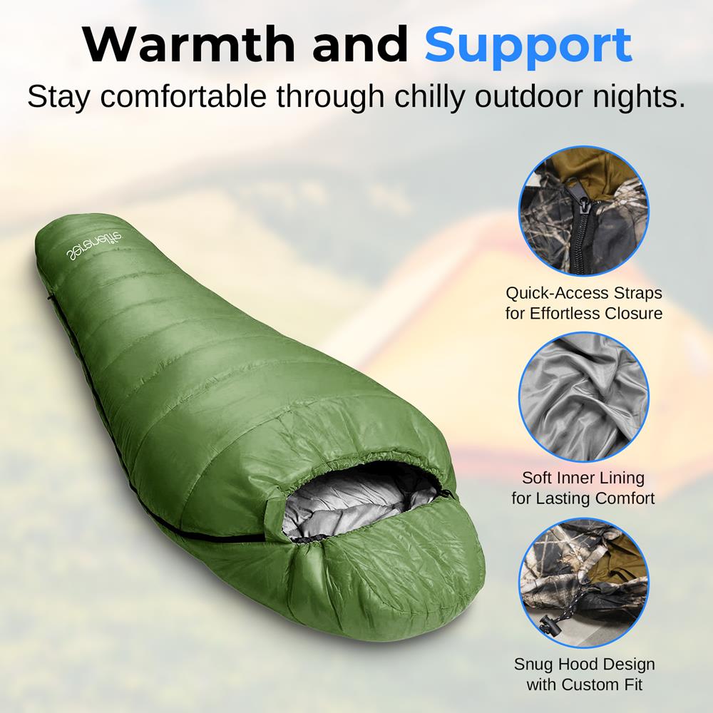 Mummy Sleeping Bag 4-Season Waterproof 210T Polyester Green – Pyle USA